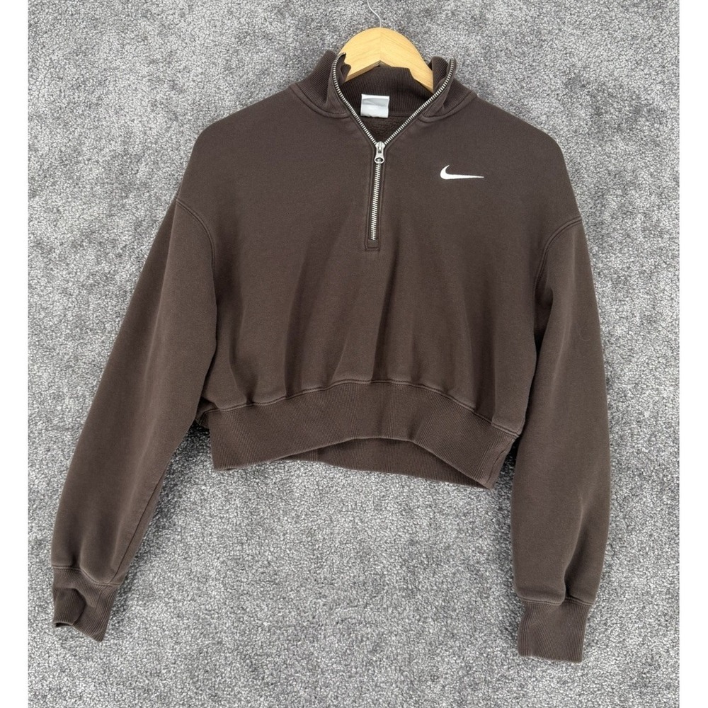 Nike Phoenix Fleece‎ Cropped Quarter Zip Sweatshirt Brown Women Small DQ5767-237